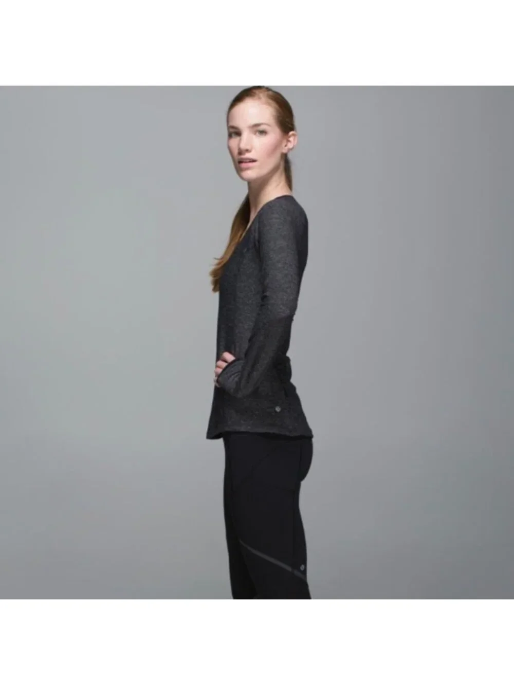 Lululemon Pace Pusher Long Sleeve Heathered Black / Black